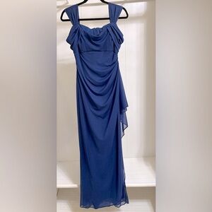 Alex Evenings Blue Sparkle Ruched Gown Nwot